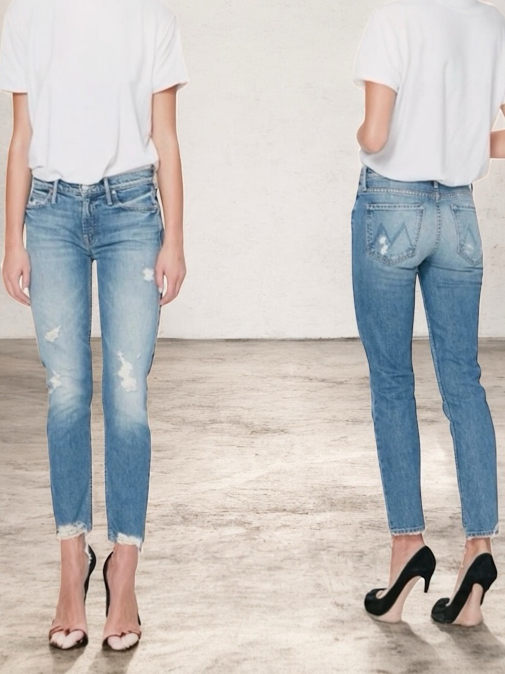 MOTHER The Flirt Fray Jeans in Cold Feet Wash